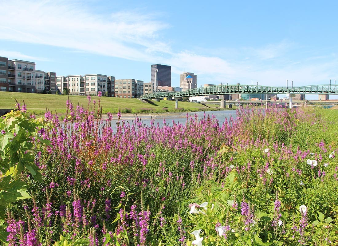 Dayton, OH - Aerial View of Dayton, OH on a Sunny Day